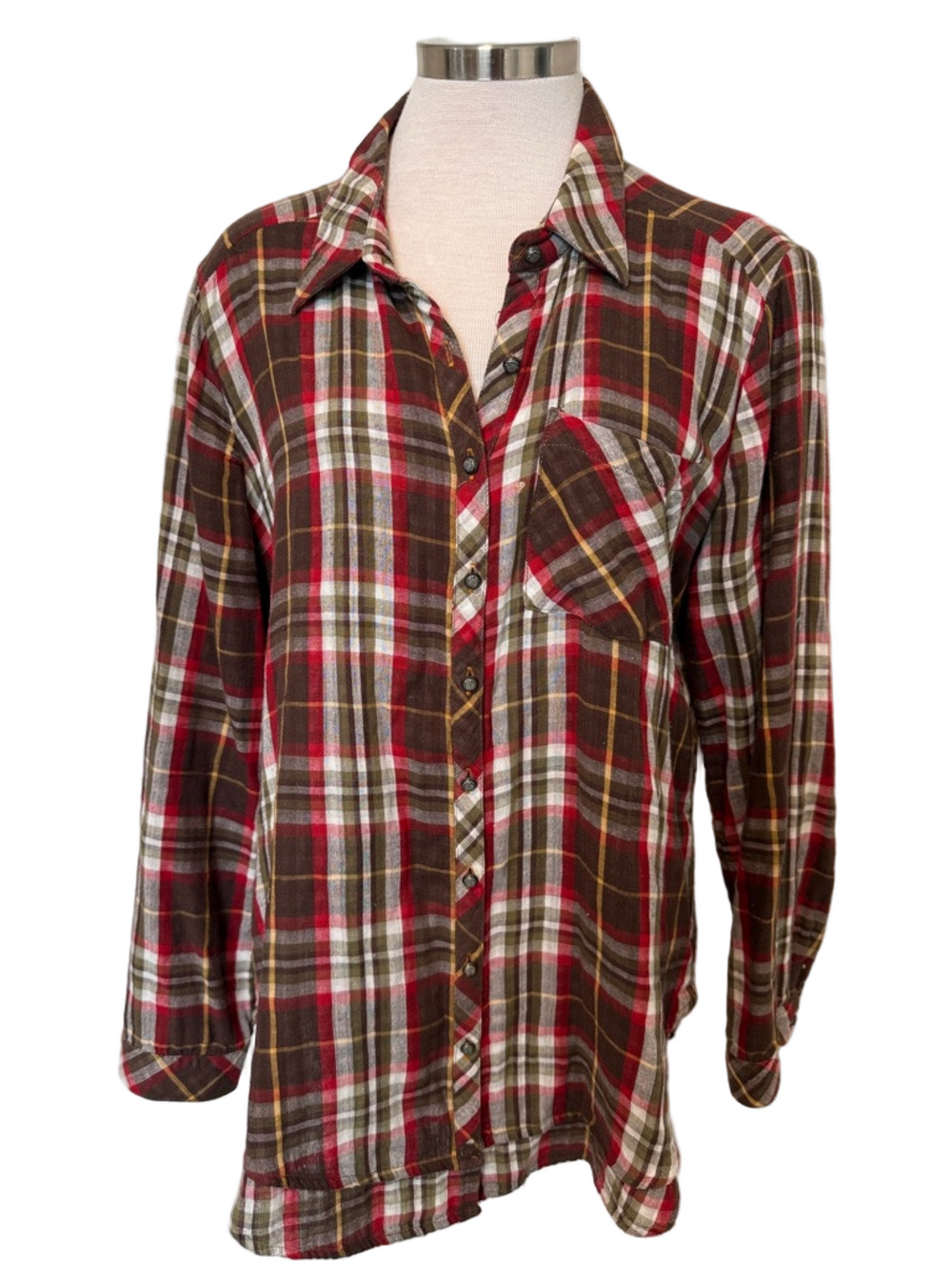 ANTHROPLOGIE Arratta Silent Journey plaid top sz L